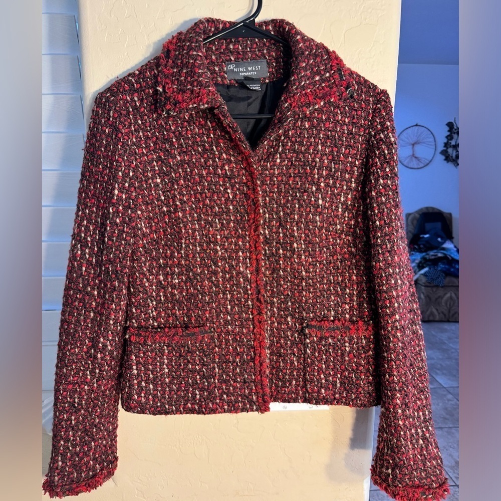 Nine West unique fun‎ blazer texture red brown beige jacket size 4